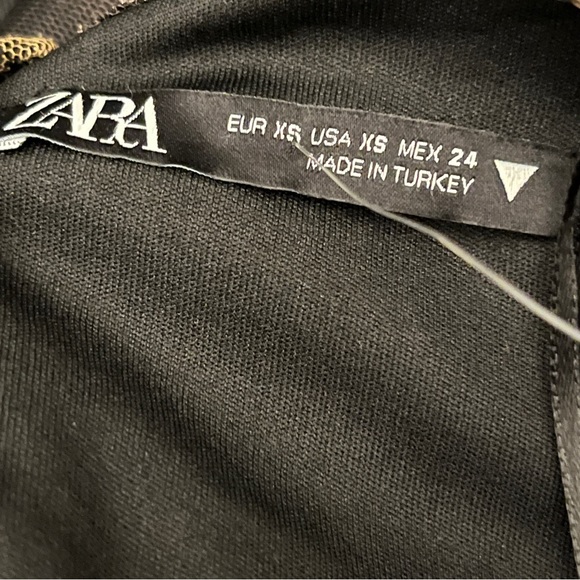 New Zara printed stretch tulle bodycon mini dress black green size XS - Picture 3 of 5